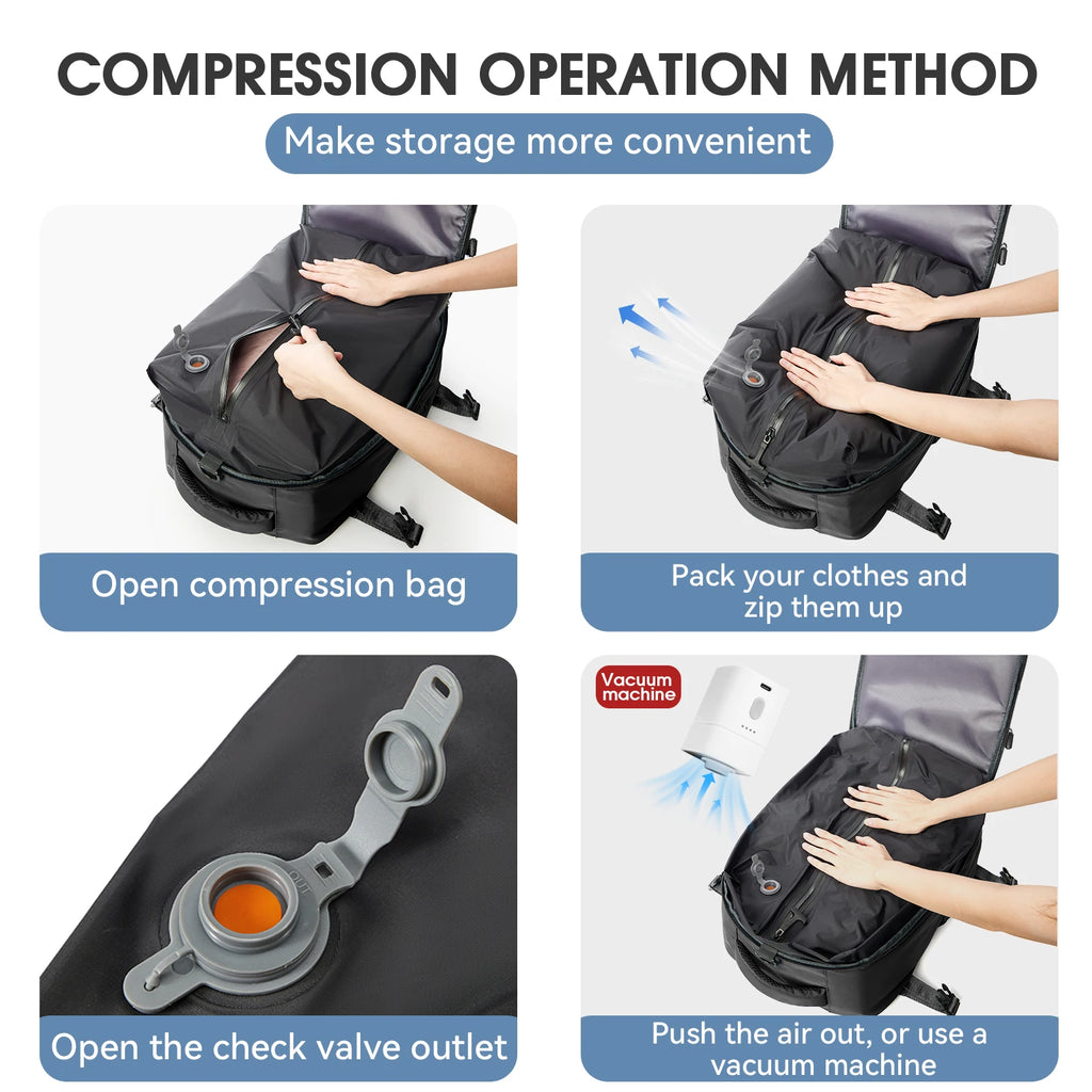Vacuum Compression Travel Backpack – Large Capacity Laptop Bag with Optional Air Pump